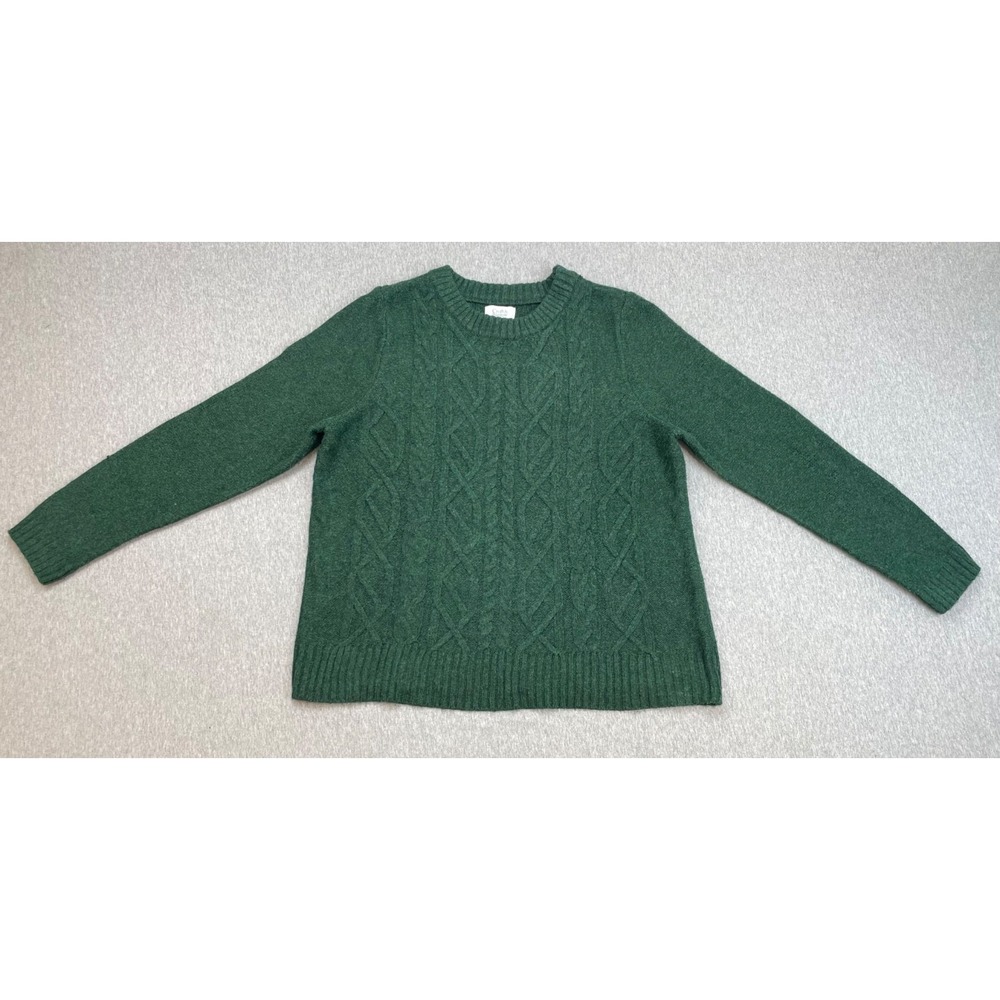 Croft & Borrow Sweater Womens XL Green Cable Knit Crew Neck Long Sleeve